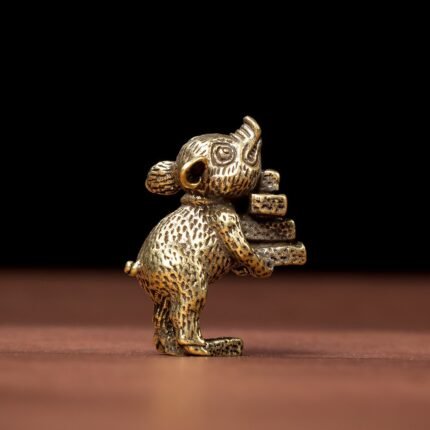 Golden Brick Holding Pig Miniature Statue  Wealth and Prosperity